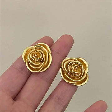 DAIIIBABYYY  -  Gold Color Rose Stud Earrings Women Personality Flowers Earrings Girl Travel Party Jewelry Accessories
